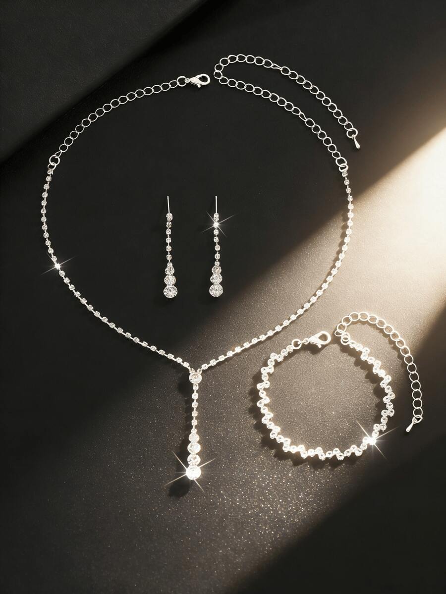 Easter Party Elegant Water Drop Pendant Necklace, Earrings, Bracelet 3 Pieces Set, Versatile Sophisticated Jewelry For Daily Wear - White - View 1