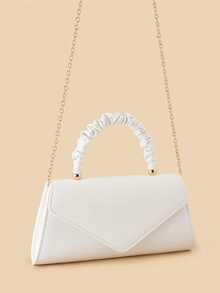 Elegant Ladies' Evening Pleated Handbag, Stylish And Simple Solid-Colour Evening Bag, Exquisite And Charming Party Chain Bag, Suitable For Ladies, Party Girls, Brides, And Young Women, Can Be Matched With Evening Dresses, Sequin Dresses, And Wedding Gowns. - White - View 4