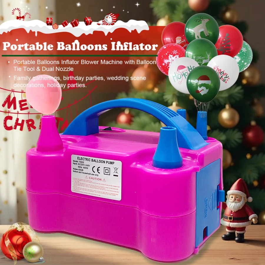 1 pieza Bomba eléctrica automática de doble orificio para inflar globos, soplador de globos, bomba de inflado, inflador, máquina de inflado de globos, herramienta para inflar globos en la decoración de bodas - Rosa Roja - Ver 1