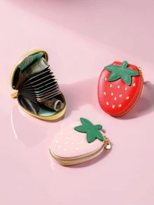 1个可爱草莓零钱包，PU皮革拉链迷你钱包，便携小钱包 - 彩色 - 查看 7