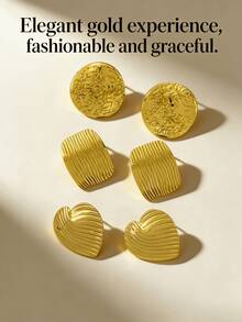 6-Piece Set - (Various Styles) Gold Earrings, Made Of Stainless Steel, Multi-Element Design, Elegant Style, Hypoallergenic Stainless Steel Earrings Set. This Is An Ideal Pair Of Earrings As A Gift For Your Best Friend. - Multicolor - View 3