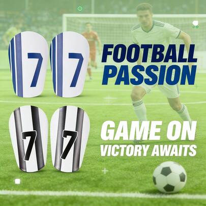 两双足球护腿板，带号码设计，结实耐用，贴合腿部，穿着舒适。