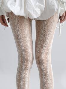 Women's Jacquard Sheer Black/White Thigh High Socks, Hollow Out Ultra-Thin Pantyhose, Lolita JK Fishnet Stockings, Seamless Leggings - Multicolor - View 6