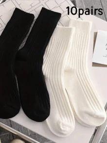 10双装男士黑色经典吸湿透气商务休闲中筒袜，适合日常搭配皮鞋或运动鞋，秋季必备 - 黑色 - 查看 13