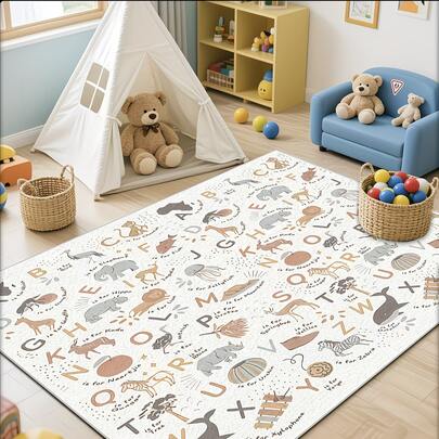 Animal Pattern & Letter Early Education Children's Room Decorative Carpet, Decorative Carpet, Bedroom Decor, Small Carpet, Carpet, Home Decor, Living Room Carpet, Living Room Small Carpet, Bedroom Carpet, Living Room Home Decor, Outdoor Carpet, Washable Carpet