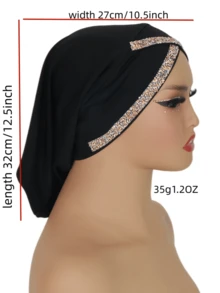 1pc Women's Crystal Linen Knit Elastic Fabric Diamond Crafted Malaysian Hijab Fashion Scarf Headwrap - Crystal Rhinestone Hat In Multiple Colors - View 7