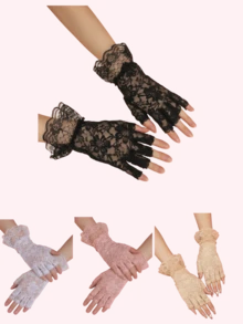 1 双性感优雅蕾丝花朵图案新娘婚礼手套万圣节情人节 - 彩色 - 查看 11