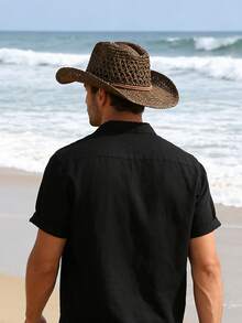 1 chiếc mũ rơm khoét rỗng kiểu Bohemian, mũ thời trang mùa hè đi biển, chống tia UV, màu kaki dệt. - mũ rơm rỗng - Xem 8