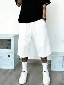 Men's Loose Lightweight Summer Shorts  Streetwear Brand, Athletic Style, Knee-Length/Thigh-Length, Suitable For Wearing Out - 白色 - 查看 1