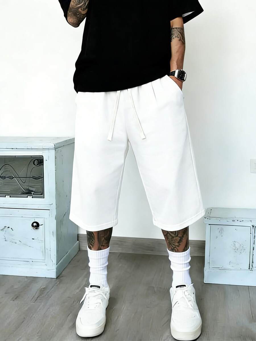 Men's Loose Lightweight Summer Shorts Streetwear Brand, Athletic Style, Knee-Length/Thigh-Length, Suitable For Wearing Out - 白色 - 查看 1