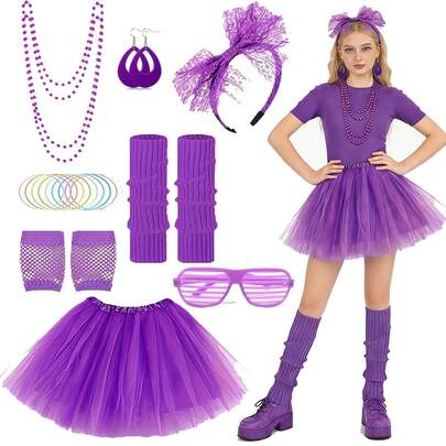 Bộ phụ kiện trang phục nữ thập niên 80 gồm 21 món, bao gồm váy múa ba lê, tất giữ ấm chân màu neon, vòng cổ neon, bông tai, băng đô, găng tay lưới, phụ kiện váy, chân váy - Thích hợp cho các bữa tiệc, lễ hội hóa trang, cosplay, trang phục dự tiệc.