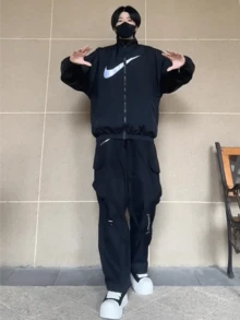 Nike Logo印花防風休閒寬鬆連帽外套 女款 黑色 - 黑色 - 查看 8