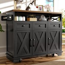 Modern Kitchen Island Table (118*43 - 70*98 Cm) Kitchen/Dining Room Cabinet, Wooden Dining Cart, With Wheels, Multifunctional Storage, Removable Divider, With Towel Rack, Black - Black - View 1