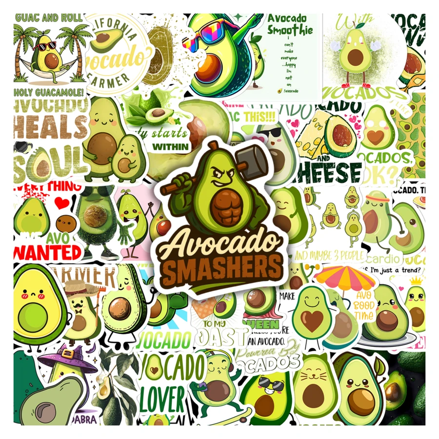 52pcs Stickers Featuring Cartoon Avocados - Waterproof Vinyl, Suitable For Laptops, Water Bottles, Notebooks, Suitcases, Etc. - Cute Cartoon DIY Scrapbook Gift Scrapbook Supplies Stationery Funny Stickers Kindle - A - View 1