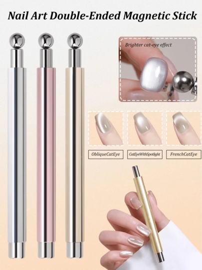 1 Set 2-In-1 Cat Eye Nail Art Magnetic Tool Kit, Multi-Functional Strong Magnet Cat Eye Gel Nail Polish Steel Ball Nail Art Design Accessories, Suitable For Home DIY And Nail Salon