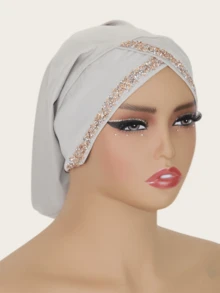 1pc Women's Crystal Linen Knit Elastic Fabric Diamond Crafted Malaysian Hijab Fashion Scarf Headwrap - Crystal Rhinestone Hat In Multiple Colors - View 8