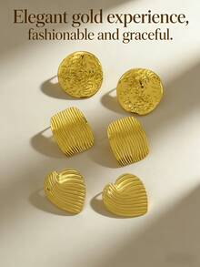 6-Piece Set - (Various Styles) Gold Earrings, Made Of Stainless Steel, Multi-Element Design, Elegant Style, Hypoallergenic Stainless Steel Earrings Set. This Is An Ideal Pair Of Earrings As A Gift For Your Best Friend. - Multicolor - View 5