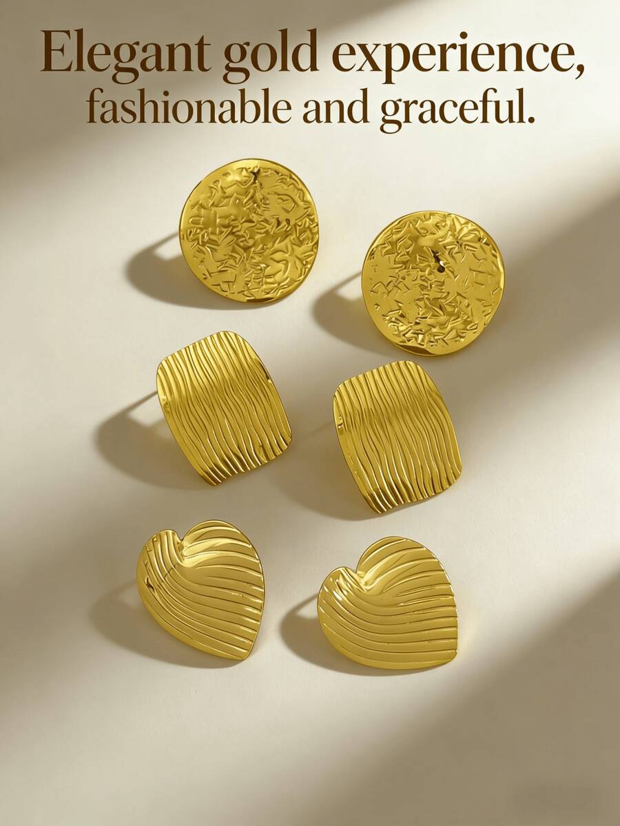六件套耳环 - （多种款式）金色耳环，不锈钢材质，多元素设计，优雅风格，低过敏性不锈钢耳环套装。这是送给闺蜜的理想礼物。 - 彩色 - 查看 1
