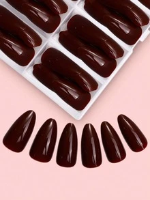ARTAUG 120pcs Almond Shaped Pure Burgundy Nail Stickers, Minimalist High Gloss Design Fake Nails DIY Manicure Set, Suitable For Daily Wear And Special Occasions, For Women And Girls - Multicolor - View 3