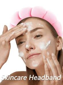 1pc Facial Headband / 2pcs Facial Wristbands / 3sets Spa Headband, Makeup Headband, Facial Headband, Skincare Headband, Pink Velvet Fluffy Sponge Headband, Bow, Bubble, Spa Headband, Wristband, Women & Girls Hair Accessories Set - Clouds - View 4