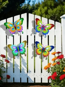 1pc/4pcs Lively Metal Butterfly Decor, Suitable For Garden, Yard, Fence, Outdoor Hanging, Floral Themed Holiday Decoration, Mother's Day Gift - A - View 4
