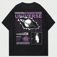 T-shirts pour hommes "Le mystère de la grande explosion de l'univers" pour l'été, en coton, respirants, amples, vêtements de style hip-hop et streetwear - Noir - Voir 1