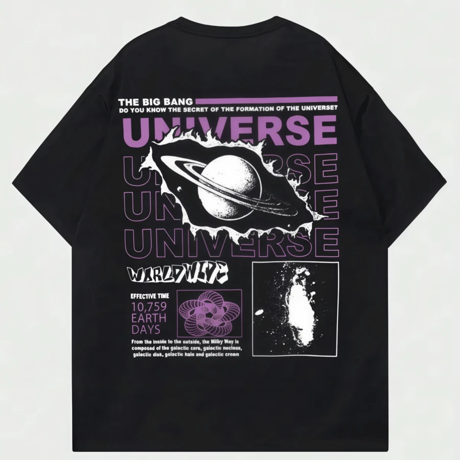 T-shirts pour hommes "Le mystère de la grande explosion de l'univers" pour l'été, en coton, respirants, amples, vêtements de style hip-hop et streetwear - Noir - Voir 1