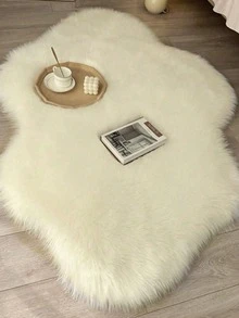 Alfombra de felpa sintética minimalista moderna - Superficie suave y aterciopelada con respaldo de goma, lavable a máquina - Regalo de invierno, alfombra tipo lana, alfombra de otoño/invierno, gruesa/esponjosa - Blanco - Ver 7
