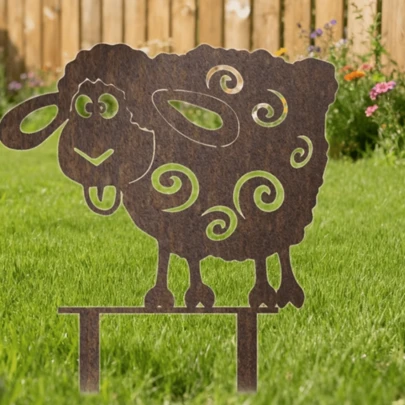 2D Flat Printed Acrylic Sheep Shaped Garden Stake - Rustic Farmhouse Outdoor/Yard Decor, Vintage Sheep Design With Easy Ground Stake Installation, Suitable For Lawn, Christmas/Easter Gift, Animal Lover And Farmhouse Style, Garden Decor Stake