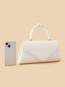 Elegant Ladies' Evening Pleated Handbag, Stylish And Simple Solid-Colour Evening Bag, Exquisite And Charming Party Chain Bag, Suitable For Ladies, Party Girls, Brides, And Young Women, Can Be Matched With Evening Dresses, Sequin Dresses, And Wedding Gowns. - White - View 7