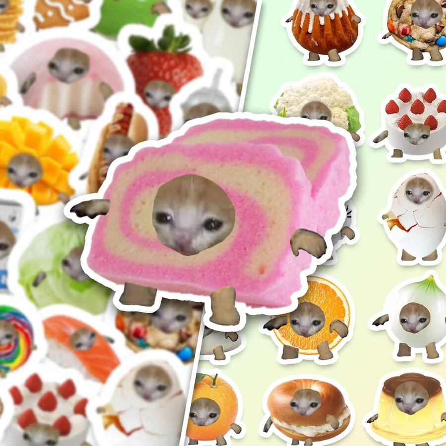 55pcs Attractive Cat-Head Graffiti Stickers - Waterproof Vinyl, Suitable For Laptops, Water Bottles, Notebooks, Suitcases, Etc. - Cartoon Fun DIY Scrapbook Gift Scrapbook Supplies Stationery Funny Stickers Kindle - A - View 1