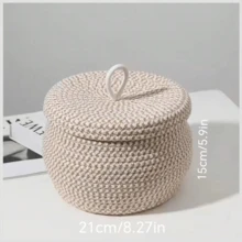 1个手工编织圆形带盖收纳篮，桌面整理篮，可收纳鸡蛋、零食、杂物、水果、化妆品等。 - 彩色 - 查看 12