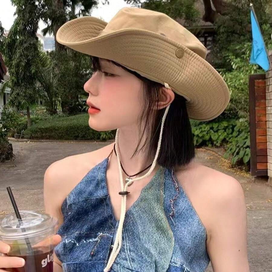 卡其色户外渔夫帽，男女通用，春夏防晒，宽帽檐，适合徒步、钓鱼，牛仔风格 - 多色 - 查看 1