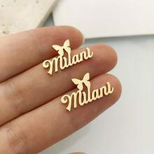Custom Butterfly Name Earrings, Personalized Cute Butterfly, Stainless Steel Animal Nameplate Earrings, A Gift For Her, A Holiday Gift, A Birthday Gift, Women's Fashion Jewelry. - Multicolor - View 2