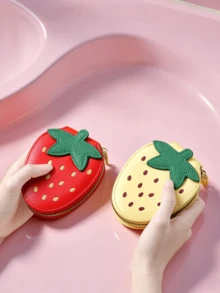 1个可爱草莓零钱包，PU皮革拉链迷你钱包，便携小钱包 - 彩色 - 查看 6