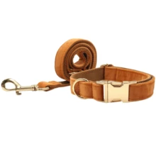 2pcs Set, New Velvet Zinc Alloy Buckle Collar + Leash Suit, Suitable For Large, Medium And Small Pet Dogs, Soft And Comfortable, Durable Zinc Alloy Buckle, Gold Plated, More Sturdy Than Plastic Buckle, Easy To Tighten And Quick Release, Holiday Birthday Gift (Due To Fabric Batch Difference, Slight Color Difference, Random Delivery) - Multicolor - View 34