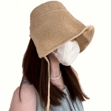 女士草编宽檐遮阳帽，复古可爱大檐系带遮阳帽，适合春夏佩戴 - 彩色 - 查看 7
