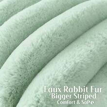 1pc Solid Color Cushion Cover Without Filler, Soft Faux Rabbit Fur Big Striped Cushion Cover, For Living Room Sofa - Sage Green - View 3