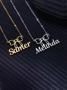 1pc Customized Stainless Steel Bowknot Name Necklace, Children's Name Necklace, Gold Name Necklace, Exquisite Name Necklace, Elegant Women's Name Pendant, Valentine's Day, Children's Day Gift, Perfect Gift For Her - Multicolor 7 - View 3