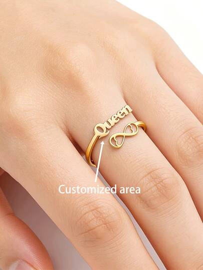 A Custom Name Infinity Ring, A Fashionable And Personalized Letter Infinity Heart Ring For Women, Made Of Stainless Steel, Suitable For Everyday Wear, With An Elegant And Simple Adjustable Opening, Perfect As A Valentine's Day Gift.