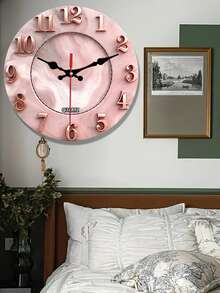 1Pc 10/12-Inch Round Wooden Wall Clock With A Pink And Golden Marbled Design, Featuring A Silent Quartz Movement And Powered By A Battery (AA Battery Not Included). Ideal For Use In A Bedroom, Kitchen, Study, Garage, Or Living Room - A - View 8