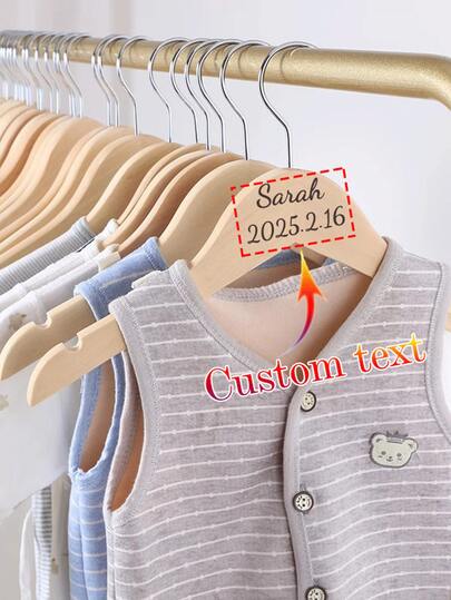 1/3/5/10/20/30pcs Customized Text/Logo Children Anti-Slip Wooden Clothes Hanger, Infant/Toddler/Kids Wooden Closet Organizer Hanger, Nursery Clothing Display Rack