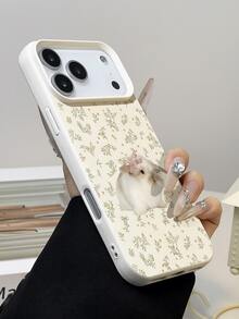 1pc Cute Minimalist Floral Bow Rabbit Pattern Litchi Texture Shockproof Anti-Slip Soft Phone Case Compatible With Apple, Phones - Multicolor - View 3
