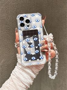 卡通爱心图案透明卡槽软TPU手机壳，带腕带，精准开孔，防摔耐磨，简约设计，印花保护套，适用于 17/17 Pro/17 Pro Max、16 XR/7/8、15 Pro Max、12 Pro Max、13 Pro Max、14 Pro Max、13、14、11、12、P14、P11、P12、XS、XR、7/8、P、7/8 GES2 - 無色 - 查看 3