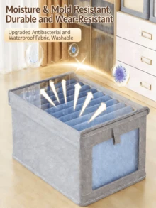 Cajas de almacenamiento de armario de tela, almacenamiento clasificado, a prueba de polvo y humedad, optimización del espacio, diseño plegable, resistente y duradero. Adecuado para decoración del hogar, armario del dormitorio, debajo de la cama, gabinete de almacenamiento, alquiler, sala de estar y estudio. Cestas de almacenamiento, almacenamiento de ropa, cajas de almacenamiento, contenedores de almacenamiento. - gris - Ver 6
