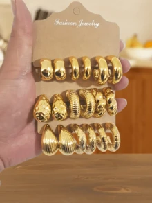 Conjunto de joyas de 6-18 piezas con pendientes en forma de lágrima exagerada de resina y CCB con tono dorado, de moda - Amarillo Oro - Ver 8