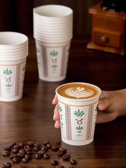 20/50个装中东风格一次性纸杯 - 土耳其花卉印花咖啡/茶杯，适用于派对、招待会、聚会和开斋节庆祝活动