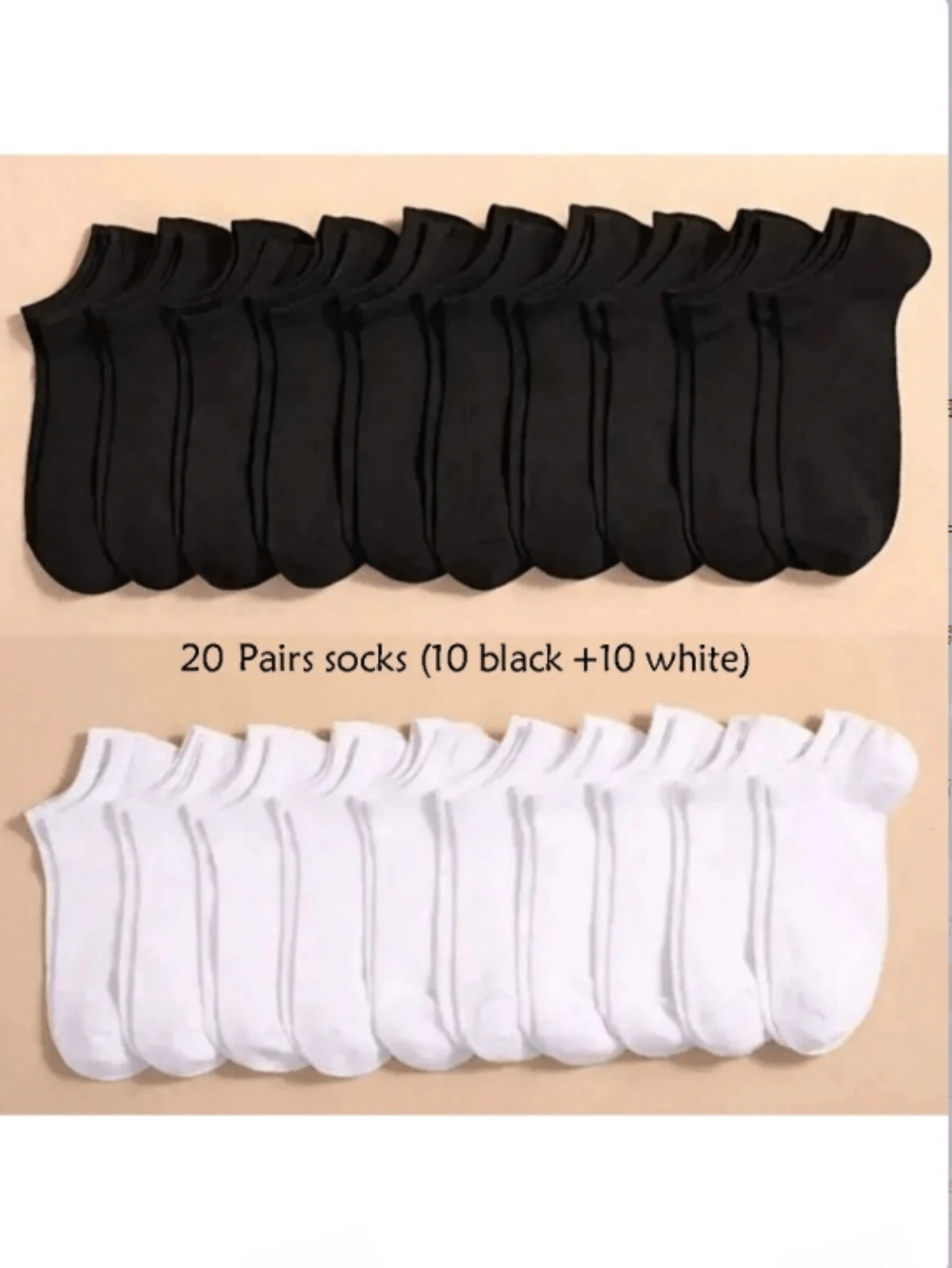 20 paires de chaussettes bateau unisexes noires et blanches, confortables, douces, respirantes et fines, convenant à toutes les saisons, grande taille - Multicolore - Voir 1
