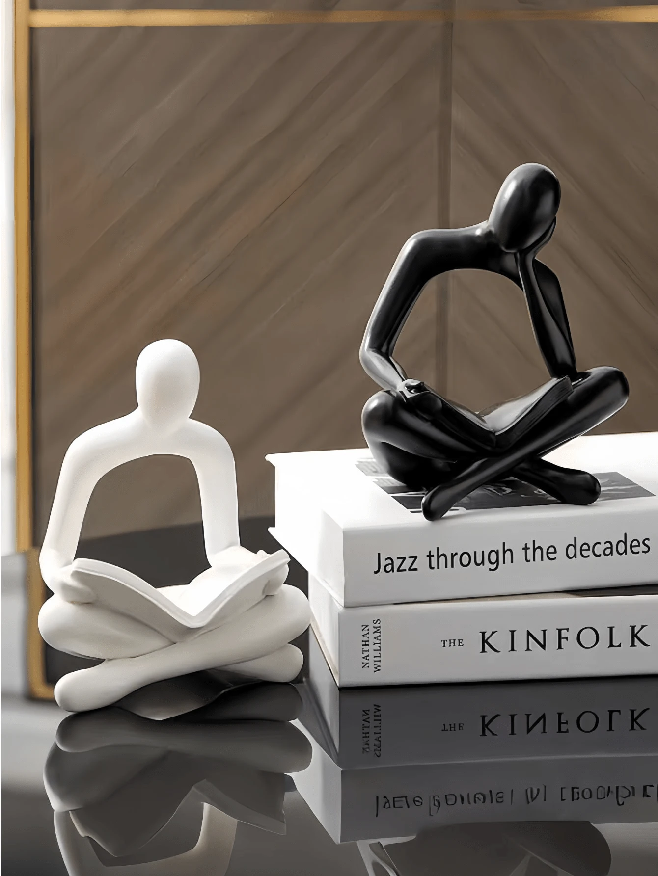 1pc Resin Abstract Figurine, Book Holding Design, Suitable For Home Decor, Birthday, Room Decoration, Ramadan Decoration, Bedroom Decor, Living Room Decor - Reading - View 1