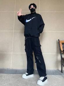 Nike Logo印花防風休閒寬鬆連帽外套 女款 黑色 - 黑色 - 查看 7